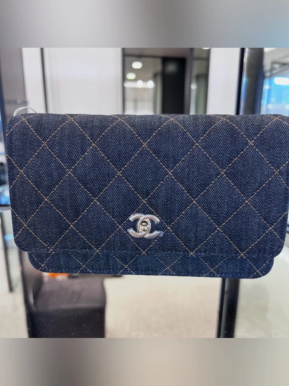 CHANEL 2026 Quilted Denim WOC in Dark Blue with Light Gols CC